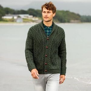 The Irish Store Men’s Ardmore Shawl Collar Aran Cardigan